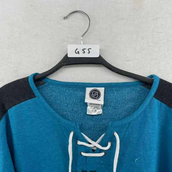 San Jose Sharks Lace-Up Sweatshirt Women's Sz S Blue Colorblock NHL Pullover - Picture 10 of 10